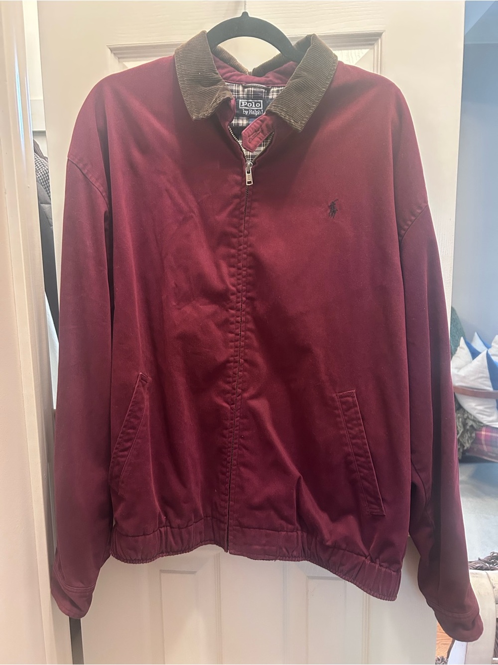 EUC Polo-Ralph Lauren 90’s Vintage Burgundy Harrington Jacket w/Brown Collar. L